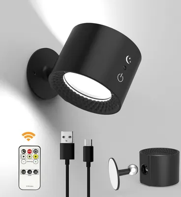 Produktbild von LED Wandleuchten, Wandlampen, Aufladbare Wandleuchten mit 3 Helligkeit und 3 Farbe, 360° Drehbare Akku Wandleuchte für Wohnzimmer, Schlafzimmer