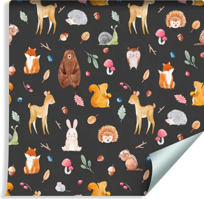 Produktbild von 10m VLIES TAPETE Rolle Kinderzimmer Waldtiere Kaninchen Igel XXL