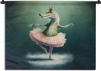 Produktbild von MuchoWow® Wandteppich Wandbehang Krokodil - Krone - Gold - Ballett - Porträt - Kinder 120x90 cm Tapisserie Dekoration Wandtuch - Wohnen - Aufhänger für die Wand