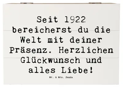 Produktbild von Mr. & Mrs. Panda Erinnerungsbox Spruch 1922 Geburtstag 22 x 15 cm - Weiß - Geschenk, Alter, Happy Birthday, Kiste, Schatzkiste, Geburtstagsgeschenk, fotobox, Box, Seit