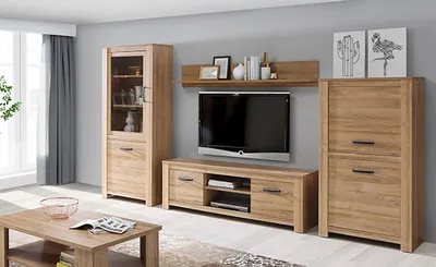 Produktbild von Wohnwand Anbauwand Mediawand 4-teilig Alteiche Wohnzimmer
