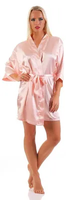 Produktbild von Damen Morgenmantel kurzer Kimono in Satin-Optik; Puderrosa M