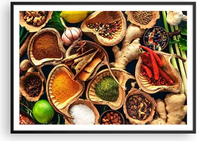 Produktbild von Gerahmtes Poster - Schwarzer Rahmen - Küche Essen Kräuter Gewürze - 100x70 cm - Wand Bild - Wanddeko - Wandbilder - Wandposter - Bilderrahmen - Bilder - Kunstdruck - Wandbild - P2BAA100x70-2844