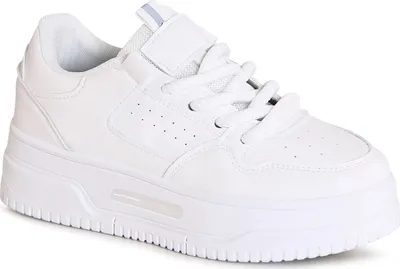 A single white sneaker shown from a three-quarter side view against a white background.