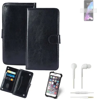 Produktbild von K-S-Trade 360° Hülle kompatibel mit Meizu 18 inkl. Headphones schwarz Kunstleder Case BookCase WalletCase Kunstlederederhülle Handyhülle,