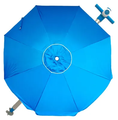 Image de Grand parasol de plage Ø 240 cm, résistant au vent jusqu'à 35 km/h, protection UV 50+, matériaux de haute qualité, mât en aluminium, 8 baleines en fibre de verre, mât inclinable, sac de transport inclus