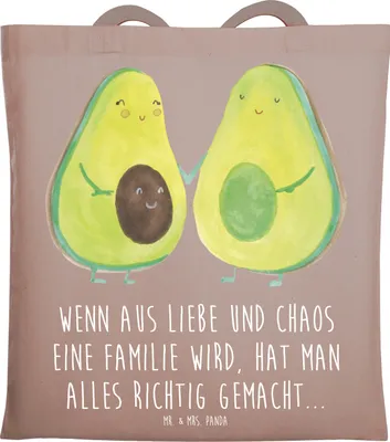 Produktbild von Mr. & Mrs. Panda Einkaufstasche Avocado Pärchen - Braun Pastell - Geschenk, einkaufsshopper, Uni Tasche, Schwangerschaft, Büchertasche, Babyparty, Schultasche, Liebe