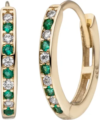 Produktbild von Creolen oval 333 Gold Gelbgold 10 Zirkonia grün weiß Ohrringe