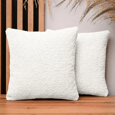 Produktbild von MG Design 2er Set Kissenbezüge 35 x 35 cm in Weiß - mit Reißverschluss, fein gewebt mit Chenille-Haptik, pflegeleich