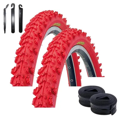 Produktbild von 2 x Kenda Pyscho K-829 MTB Fahrradreifen 24 x 1,95 (50-507) Rot + 2 x passende Schläuche AV inkl. Reifenheber