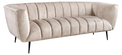 Produktbild von Retro 3er Sofa NOBLESSE 225cm champagner Samt 3-Sitzer mit Ziersteppung