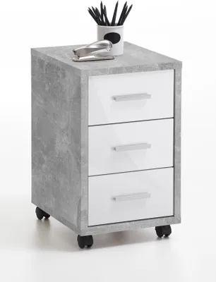 Produktbild von FMD furniture 367-002 Rollcontainer in Nachbildung Beton Light Atelier/Hochglanz-Weiß, Maße ca. 35 x 59 x 42 cm (BxHxT)