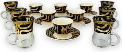 Produktbild von Medusa Luxus Gold Espressotassen und Tee Gläser 18 TLG für 6 Personen 60 Ml NEU