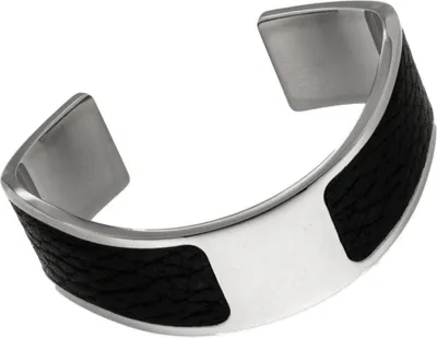 Produktbild von ESPRIT Damen Armreif ESBA10117 A65 Edelstahl Leder silberfarbig schwarz 65mm Umfang