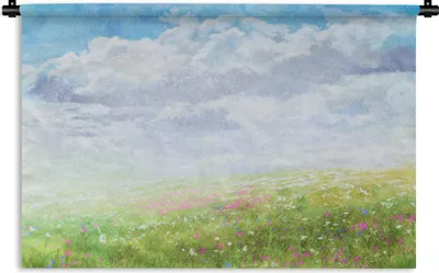 Produktbild von MuchoWow® Wandteppich Wandbehang Aquarell - Blumen - Landschaft 60x45 cm Tapisserie Dekoration Wandtuch - Das Schlafzimmer