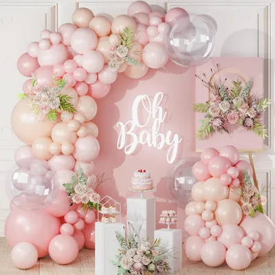 Zdjęcie produktu dla Zestaw girland z balonów w odcieniach nude, różu i macaron, 122 sztuki, idealny na urodziny, baby shower i wesela
