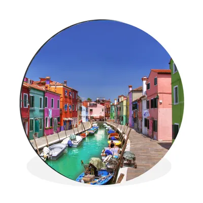 Produktbild von MuchoWow® Aluminium Wandkreis Haus - Wasser - Italien Ø 30 cm Wanddeko Modern Wohnzimmer - Wand Bild - Wohnzimmer - Runde Bilder - Alubilder - Kunst für zu Hause - Aluminium - Wanddekoration