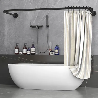 Image de Barre de rideau de douche rectangulaire avec forme U/L et anneaux réglables