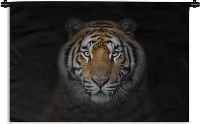 Produktbild von MuchoWow® Wandteppich Wandbehang Tiger - Wildtiere - Porträt - Schwarz - Tiere 90x60 cm Tapisserie Dekoration Wandtuch - Wandskulpturen - Bildteppich