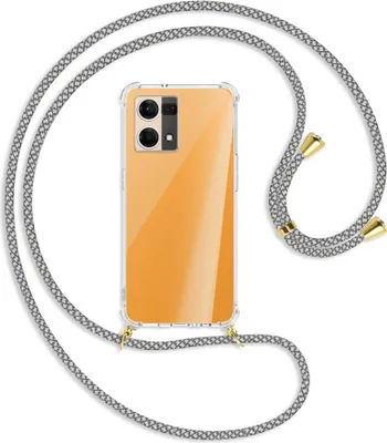 Produktbild von Handykette Backcover-Schutzhülle mit Band (Metall goldfarben) für Oppo Reno7 4G, Oppo F21 Pro 4G - weiß/grau kariert