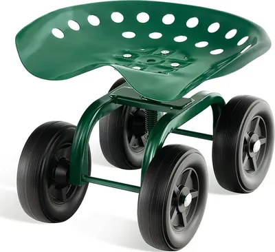 Produktbild von COSTWAY pojízdné sedátko na kolečkách, otočné o 360° s nastavitelnou výškou, mobilní zahradní sedátko, venkovní zahradní stolička, do 150 kg, široké gumové pneumatiky, kovové zahradní pojízdné sedátko, pro zahradní práce a péči o auto, zelená barva