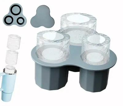 Immagine prodotto di Stampo in silicone per cubetti di ghiaccio, adatto a bicchieri da 40 once, riutilizzabile con coperchio, triplo, senza BPA