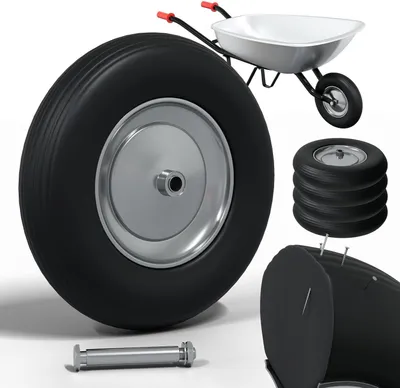 Produktbild von Schubkarrenrad mit Linienprofil Polyurethan4.80/4.00-8 Ø390mm Schwarz, 3 Stück, Vollgummi, pannensicher