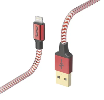Image de Câble de charge "Reflective", USB-A - Lightning, 1,5 m, nylon, rouge