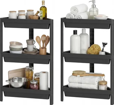 Produktbild von COSTWAY 3-stöckiger Eckregal 2er Set, freistehendes Badregal mit abnehmbarem Design & Ablauflöchern, Aufbewahrungsorganizer für kleine Räume, Küche