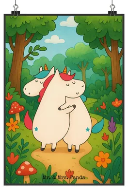 Produktbild von Mr. & Mrs. Panda Bild Einhörner Umarmen Design DIN A1 - Weiß - Geschenk, Einhorn, wanddeko, Kunstdruck, Wandbild, Designposter, drucke, Unicorn, Familie, Liebe