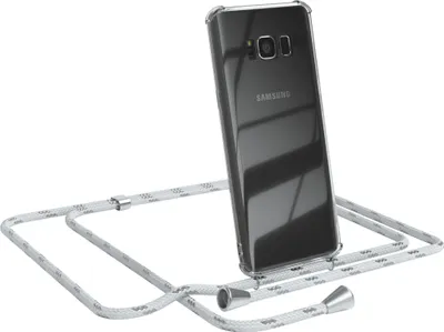 Produktbild von EAZY CASE Handykette kompatibel mit Samsung Galaxy S8, Handyhülle mit Umhängeband, Handykordel, Schutzhülle Clear, Band in Weiß