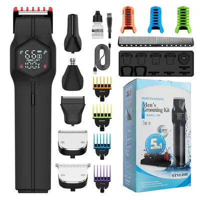 Produktbild von Haarschneider für Männer, 5-in-1 Profi Barttrimmer, USB-Aufladbar mit Magnetischer Ladestation, Enthält Aufsätze für Haar, Bart, Nase und Körper