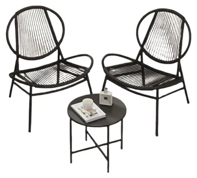 Obrázek produktu pro Sada zahradního nábytku pro balkon – 3 díly – polyratan – černá barva – stůl o rozměrech 50 x 45 cm