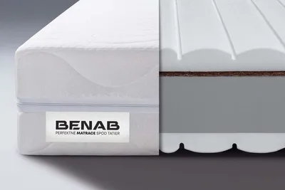 A cross-section of a mattress is shown, revealing its internal layers and construction.