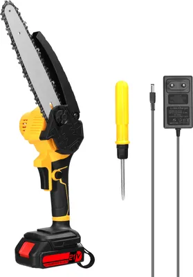Imagen del producto de Sierra eléctrica portátil de 21V, 20 cm (8 pulgadas) – Motosierra de una mano para madera, jardín, árboles frutales, con sistema de lubricación, compacta y ligera