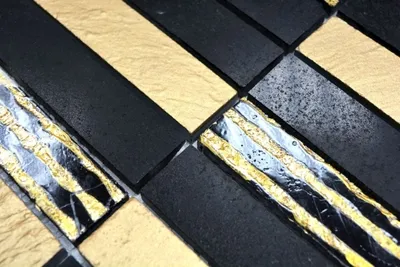 Produktbild von Handmuster Mosaik Fliese Marmor Naturstein Rechteck Stein Carving gold schwarz MOS40-STN79_m