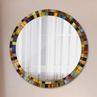 Produktbild von Ø90cm Spiegel - Glasrahmen mit Aufdruck - Wandspiegel Schlafzimmer - abstrakt radial Muster