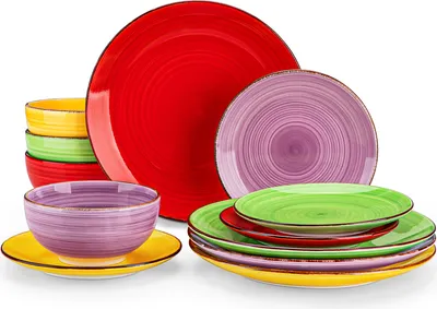 Image de Service de table en céramique stoneware, 24 pièces, set de vaisselle pour 8 personnes, assiettes plates, assiettes à dessert et bols, rond