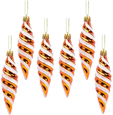 6 Spiral-Weihnachtskugeln 110 mm – Glänzend mit Glitzer