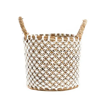 Image de Panier feuille de bananier et coton marron et blanc 29x29x27cm