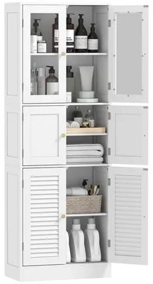 Immagine prodotto di HOMCOM Mobile Bagno con 3 Armadietti a 2 Ante in Vetro e Legno, Ripiani Regolabili, 60x30x170 cm, Bianco