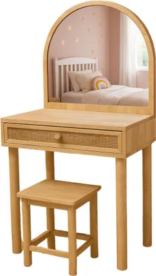 Produktbild von "MISOU Schminktisch Kapitänstisch für Kinder mit Stuhl Make-up-Organizer Kautschukholz 55x100cm"