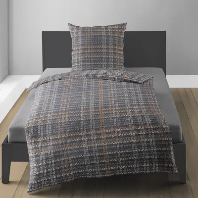 Immagine prodotto di Biancheria da letto Bierbaum Biber 4143-10 grafite naturale arancione a quadri 135x200