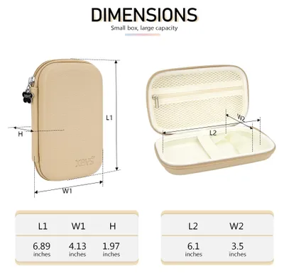 Imagen del producto de Caja organizadora para diabéticos, color caqui, de tamaño compacto, con compartimento práctico, ideal para dispositivos de medición de glucosa
