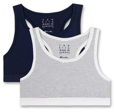 Produktbild von Sanetta Mädchen-Bustier (Doppelpack) off-White und dunkelblau Ringel 176