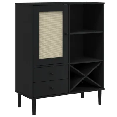Produktbild von Highboard SENJA Rattan-Optik Schwarz 90x40x112 cm Kiefernholz