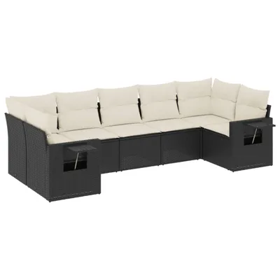 Produktbild von 7-tlg. Garten-Sofagarnitur mit Kissen Schwarz Poly Rattan
