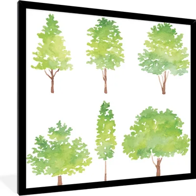 Produktbild von MuchoWow® MuchoWow® Gerahmtes Poster Aquarell - Baum 40x40 cm - Poster mit zchwarzem Bilderrahmen - Mit Rahmen - Wanddekoration Schlafzimmer