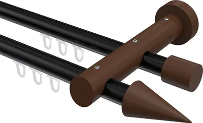 Produktbild von Interdeco Innenlaufstange / Gardinenstange mit Innenlauf Schwarz / Nussbaum lackiert, Typ Talent Siveo (Kegel), 20 mm Ø 2-läufig, 280 cm