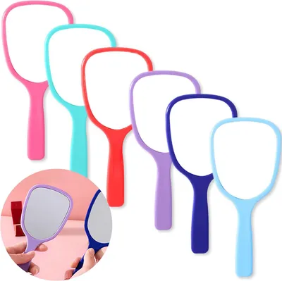 Produktbild von Makeup Handspiegel mit Griff, 18 cm, 6 Farben, fuer Zuhause, Camping, Party